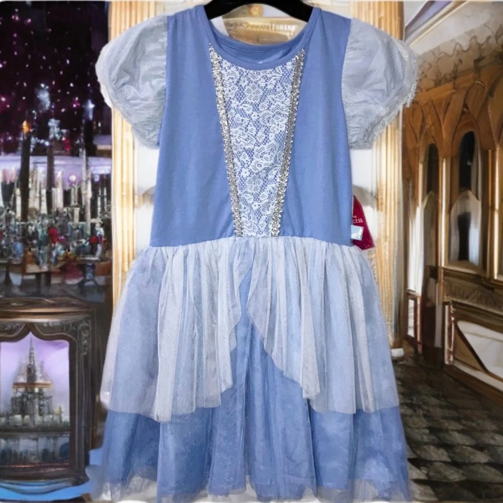 Disney Cinderella Girls Dress Blue White Tutu Skirt Princess Costume Sz M 7-8